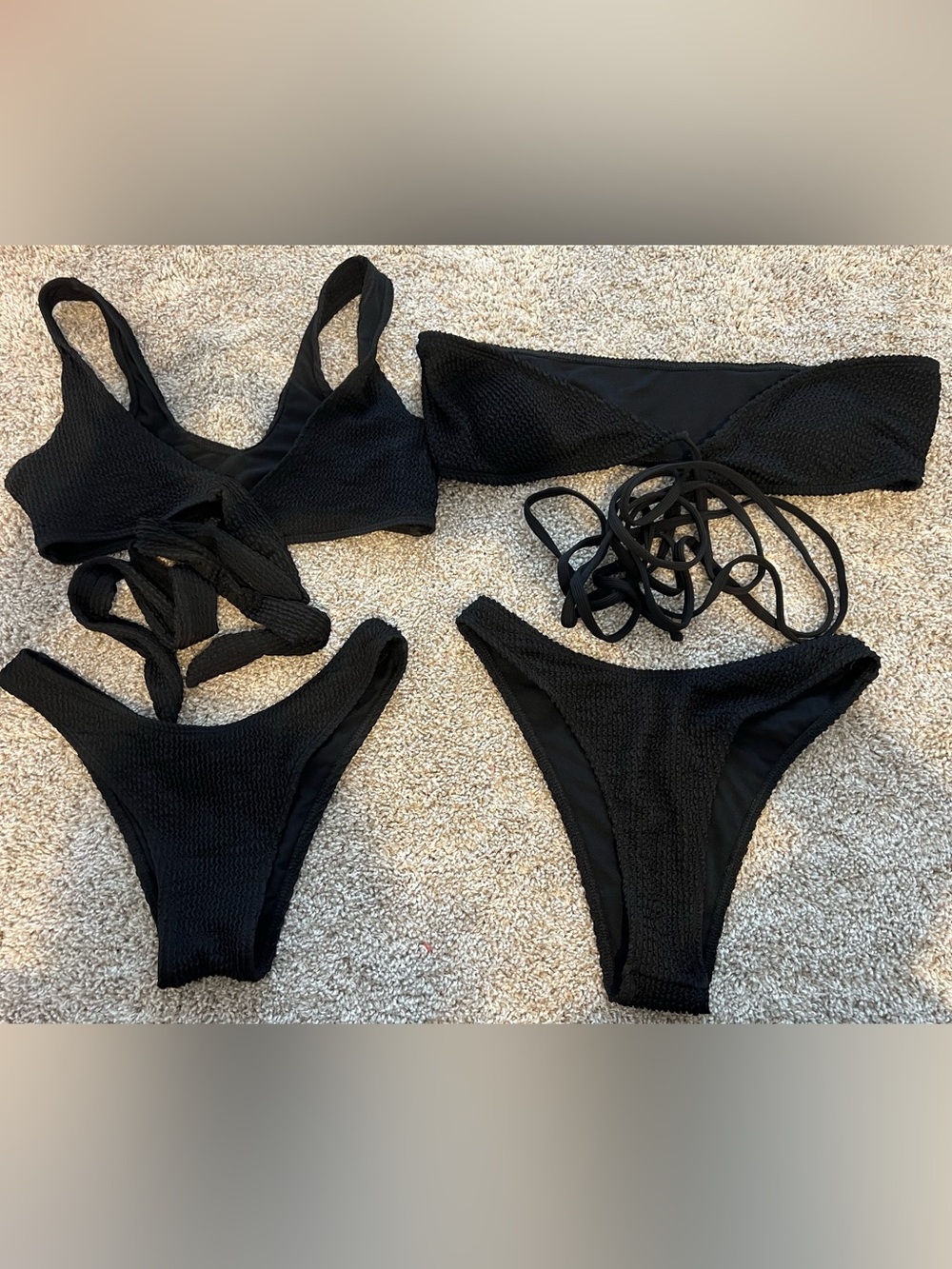 Black Textured Bikini Set